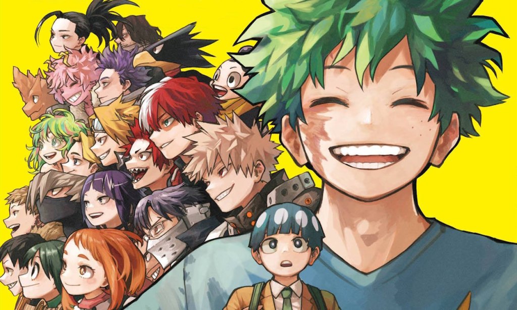 Portada del volumen final de MHA con Deku y sus amigos de la Clase A.