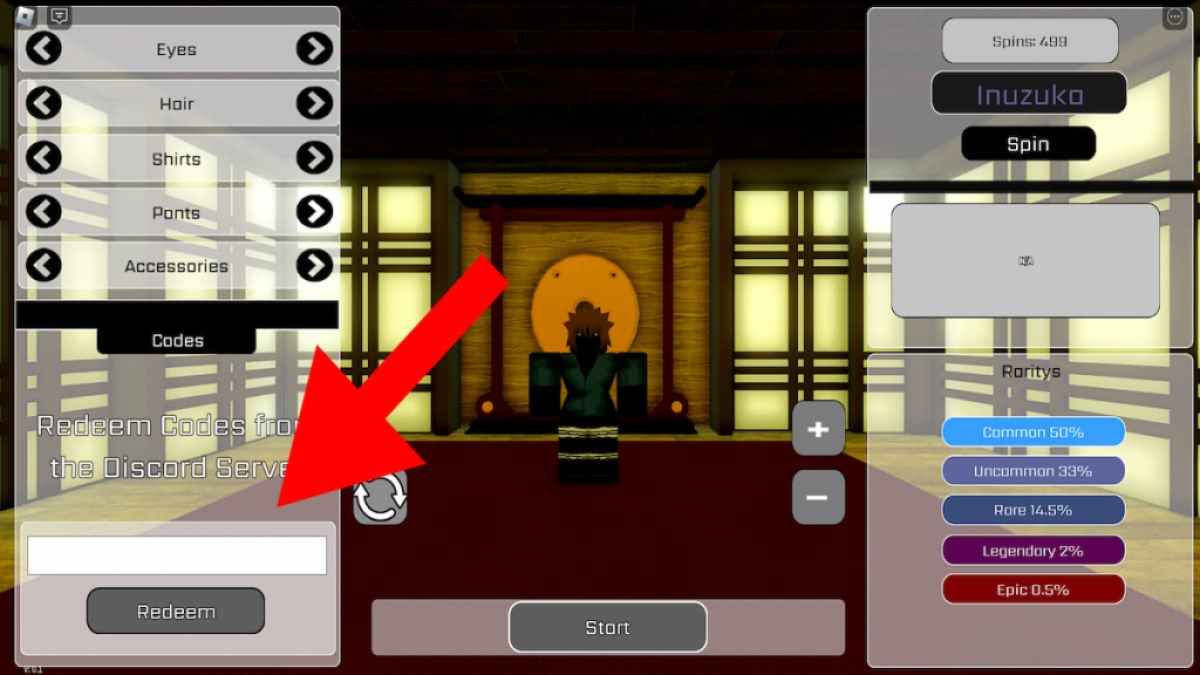 Captura de pantalla del menú Personalizar en Ninja Legacy.