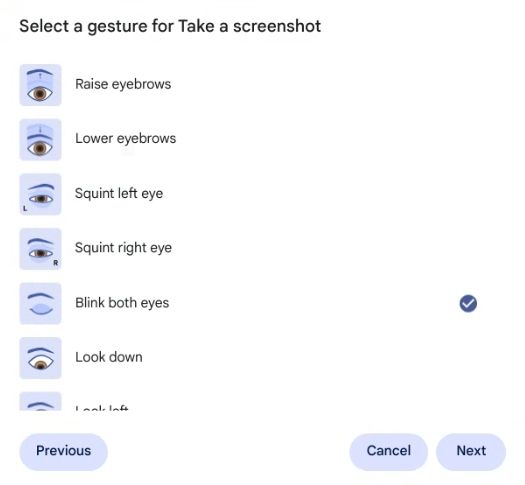 Elija el gesto facial para el control de la acción en Chromebook