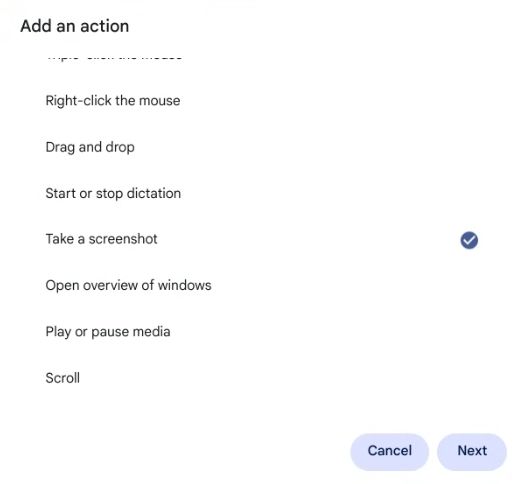 Elija Acción para el control de la cara en Chromebook