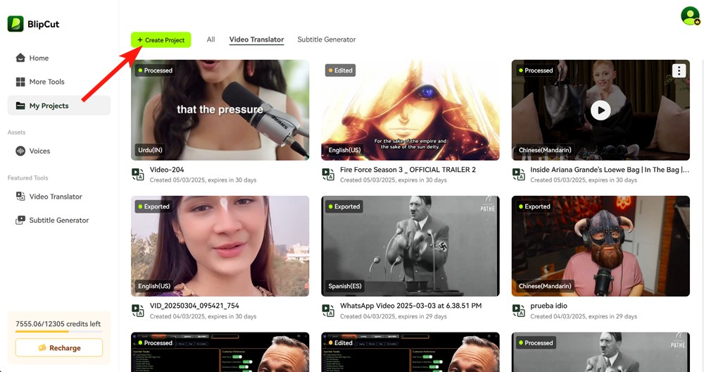 Blipcut nuevo proyecto