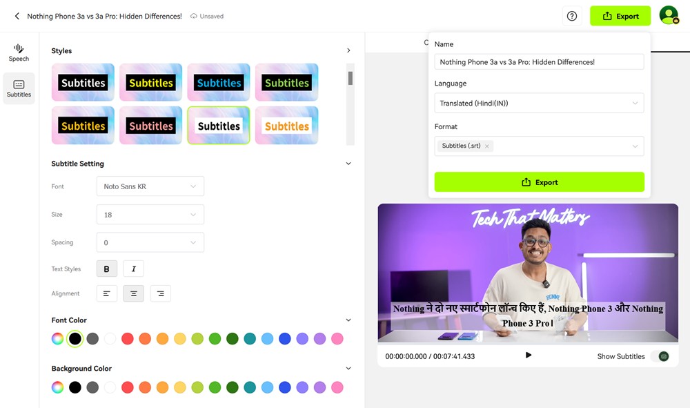 Opción Blipcut para exportar subtítulos