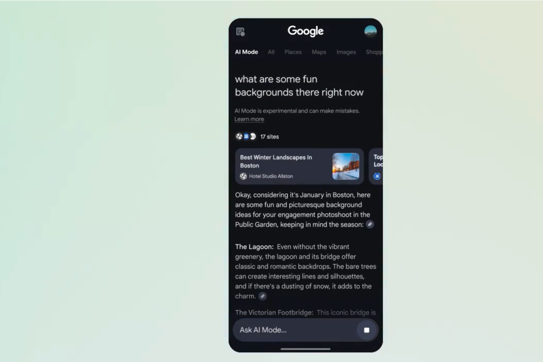 Modo AI de Google en el móvil.