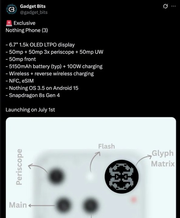 Especificaciones filtradas del Nothing Phone 3