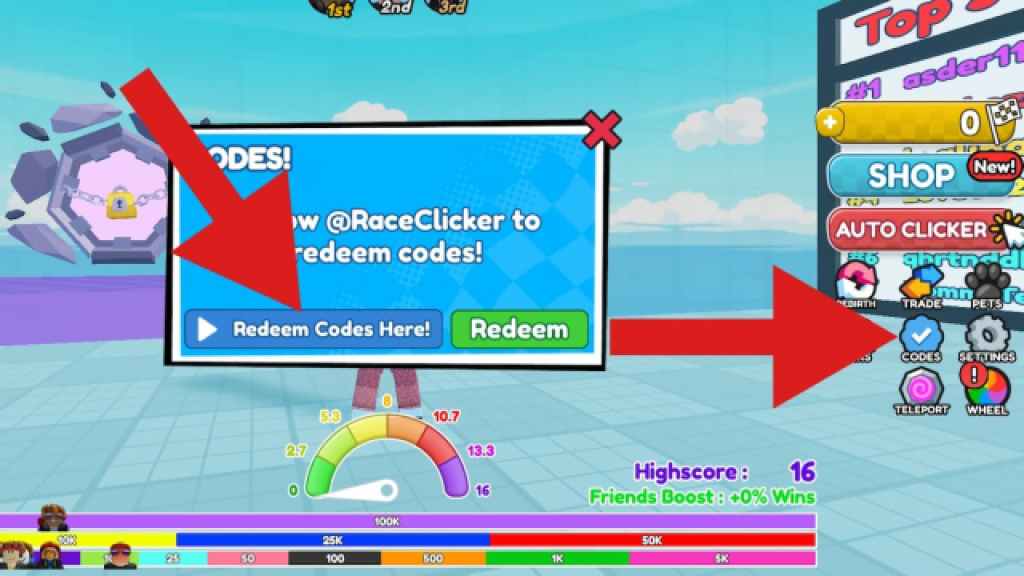 Cómo canjear códigos en Race Clicker