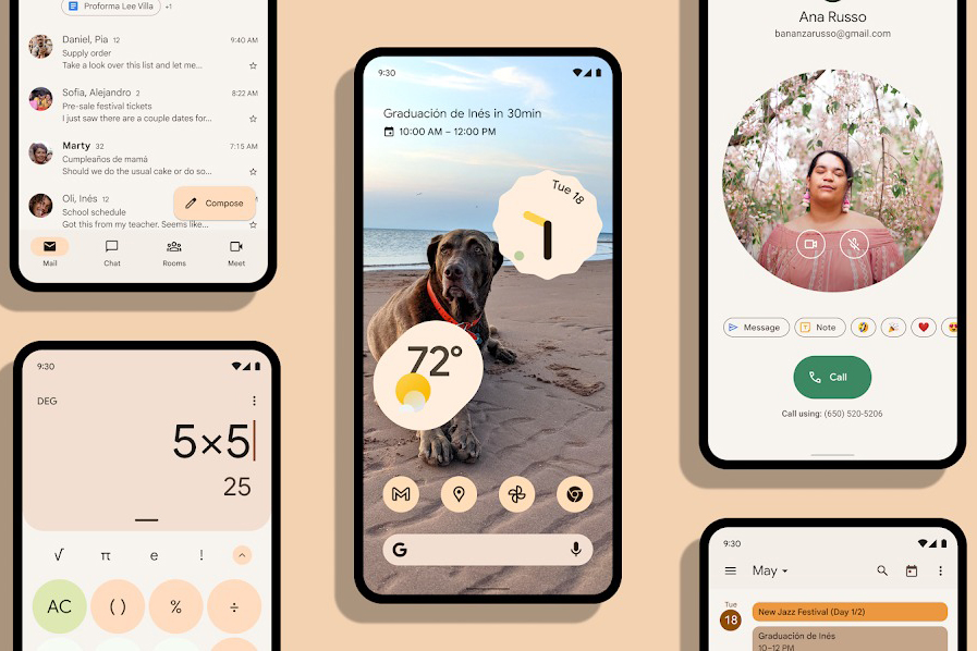 El lenguaje de diseño Material You de Android 12 con temas basados en papel tapiz.