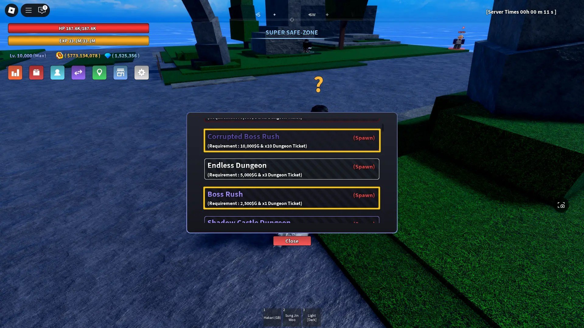Mazmorras de ataque de jefes en la experiencia Roblox Verse Piece