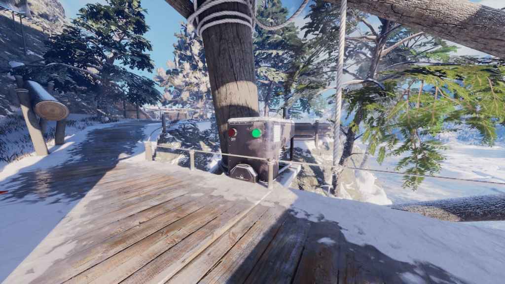 Una unidad generadora en una zona nevada junto a una plataforma de madera y un enorme viga en Tony Hawk's Pro Skater 3+4.