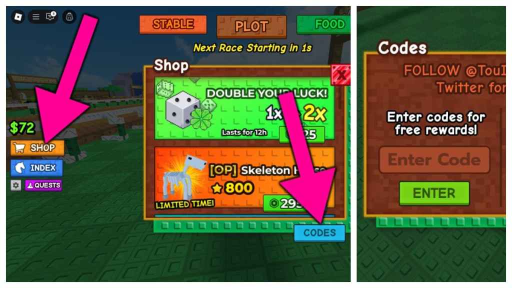 Cómo canjear códigos de Horse RNG.
