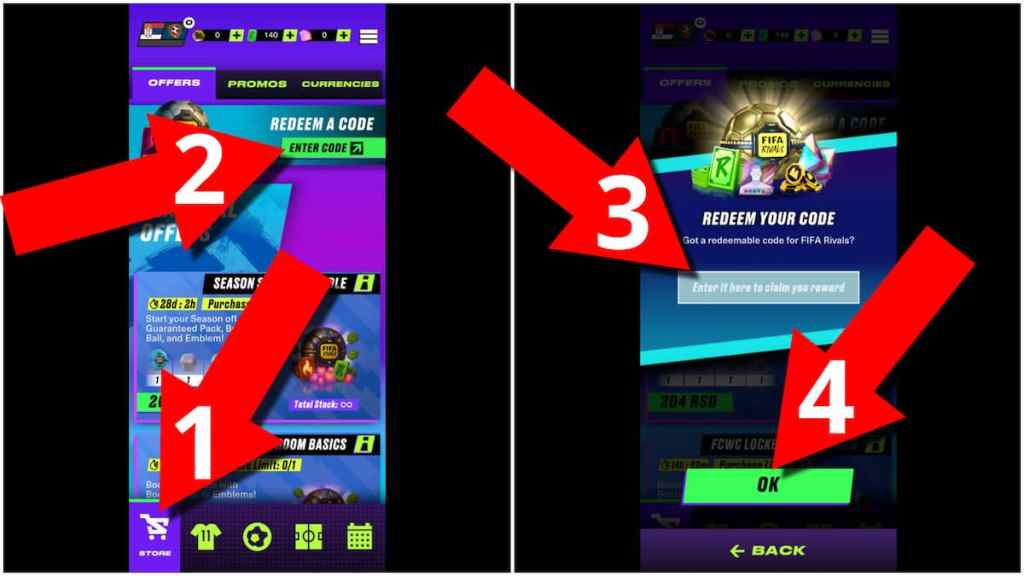 Cómo canjear códigos de FIFA Rivals