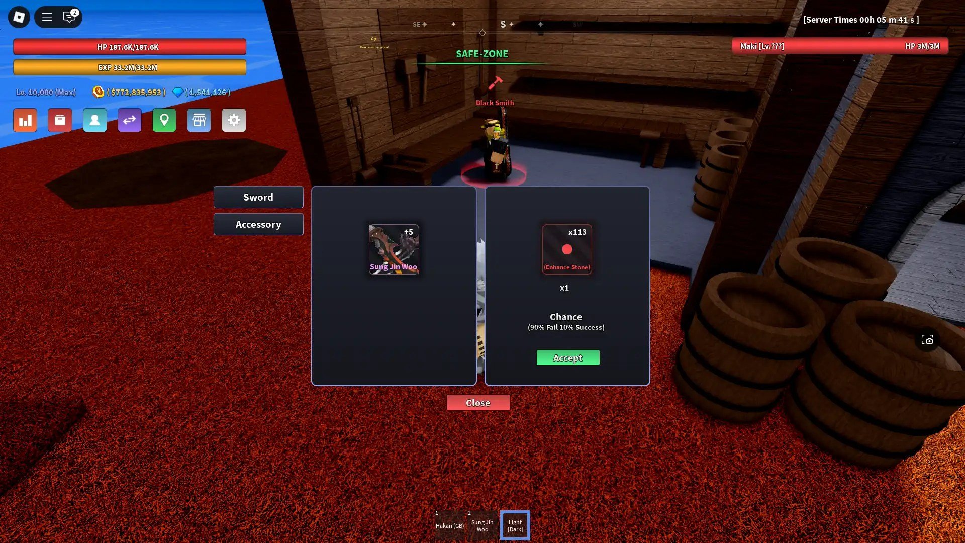 Mejorando la espada Sung Jin Woo en la experiencia Roblox Verse Piece