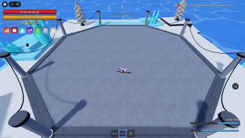 Demostración del movimiento V de Lancer en la experiencia Roblox Verse Piece.