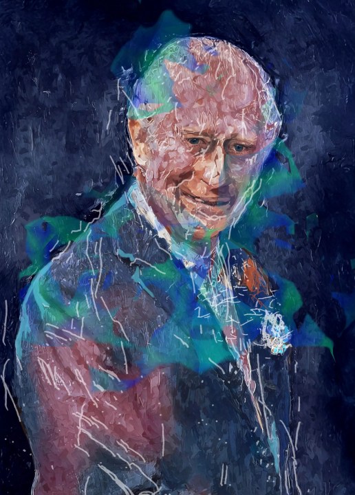 Un retrato del Rey Carlos III creado por Ai-Da, un robot humanoide.