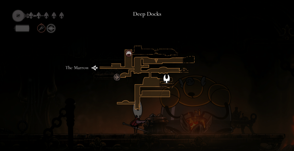 Ubicación del vendedor en Deep Docks en Hollow Knight Silksong
