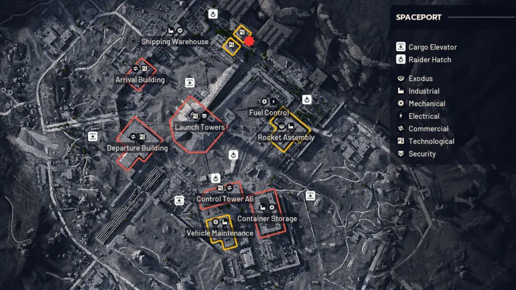 Ubicación de la Torre del Trinchera Norte en el Spaceport en ARC Raiders