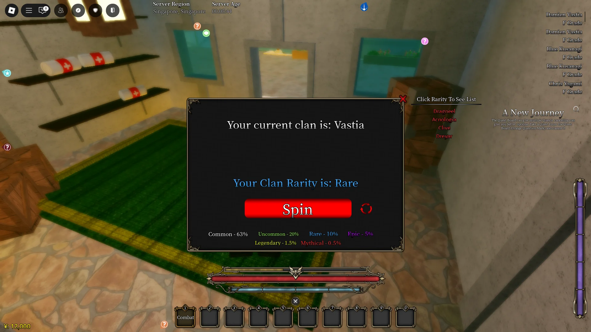 Vista previa del menú de Reroll de Clan en la experiencia Fairy Tail Re en Roblox.