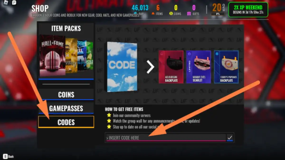 How to redeem codes in Ultimate Football, step two