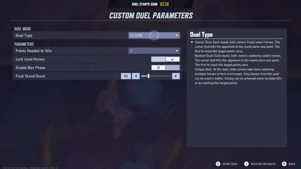 Duel Parameters in Marvel Rivals