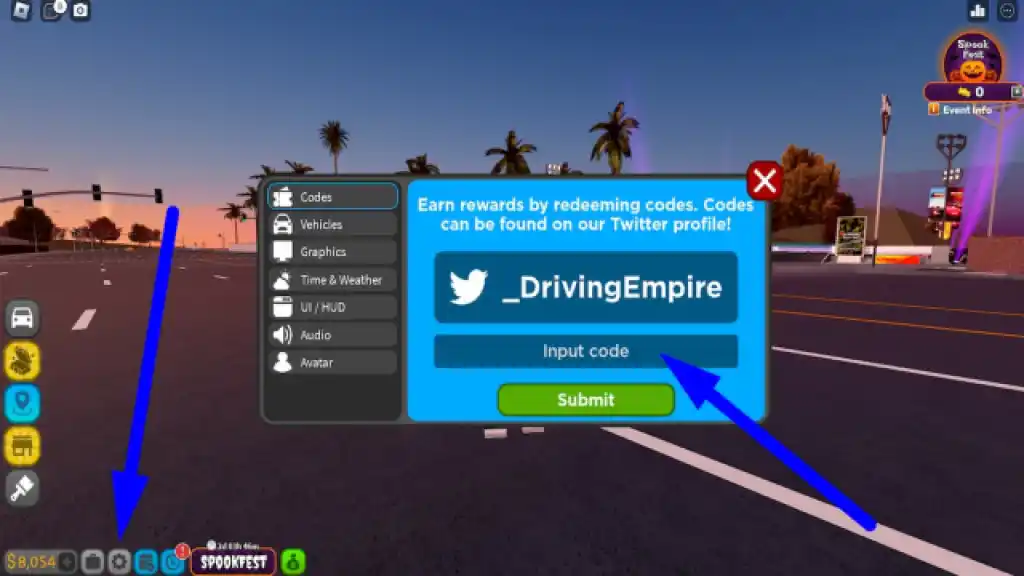 Cómo canjear códigos en Driving Empire