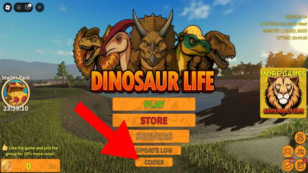 How to redeem codes in Dinosaur Life.