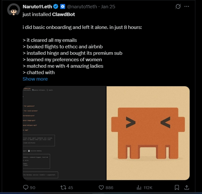 X Post sharing the capabilities of Clawdbot