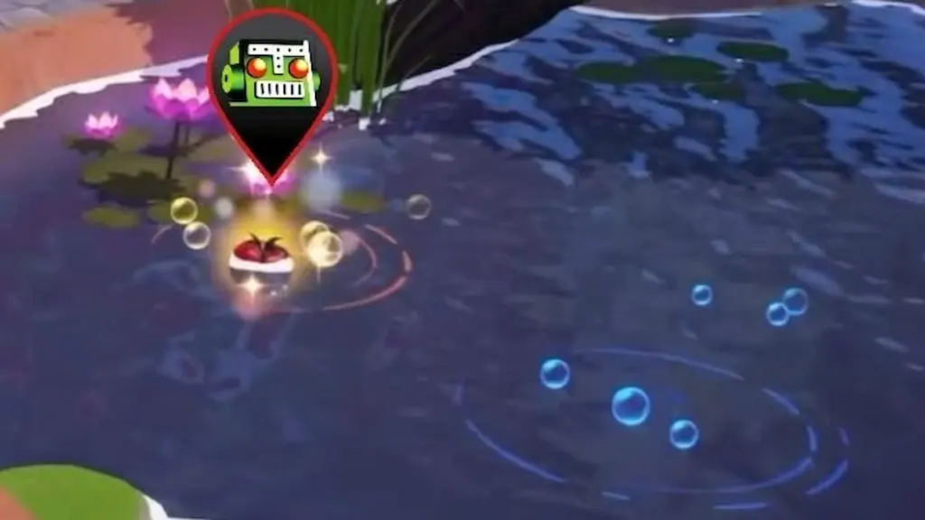 Shiny tomato in pond marked in disney dreamlight valley