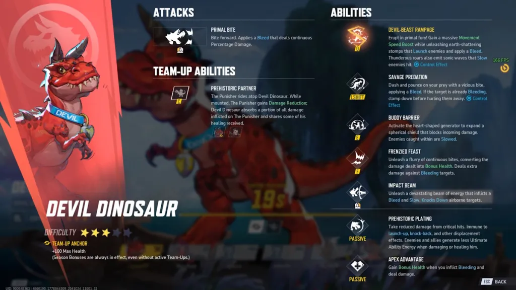 Kit de habilidades de Devil Dinosaur en Marvel Rivals